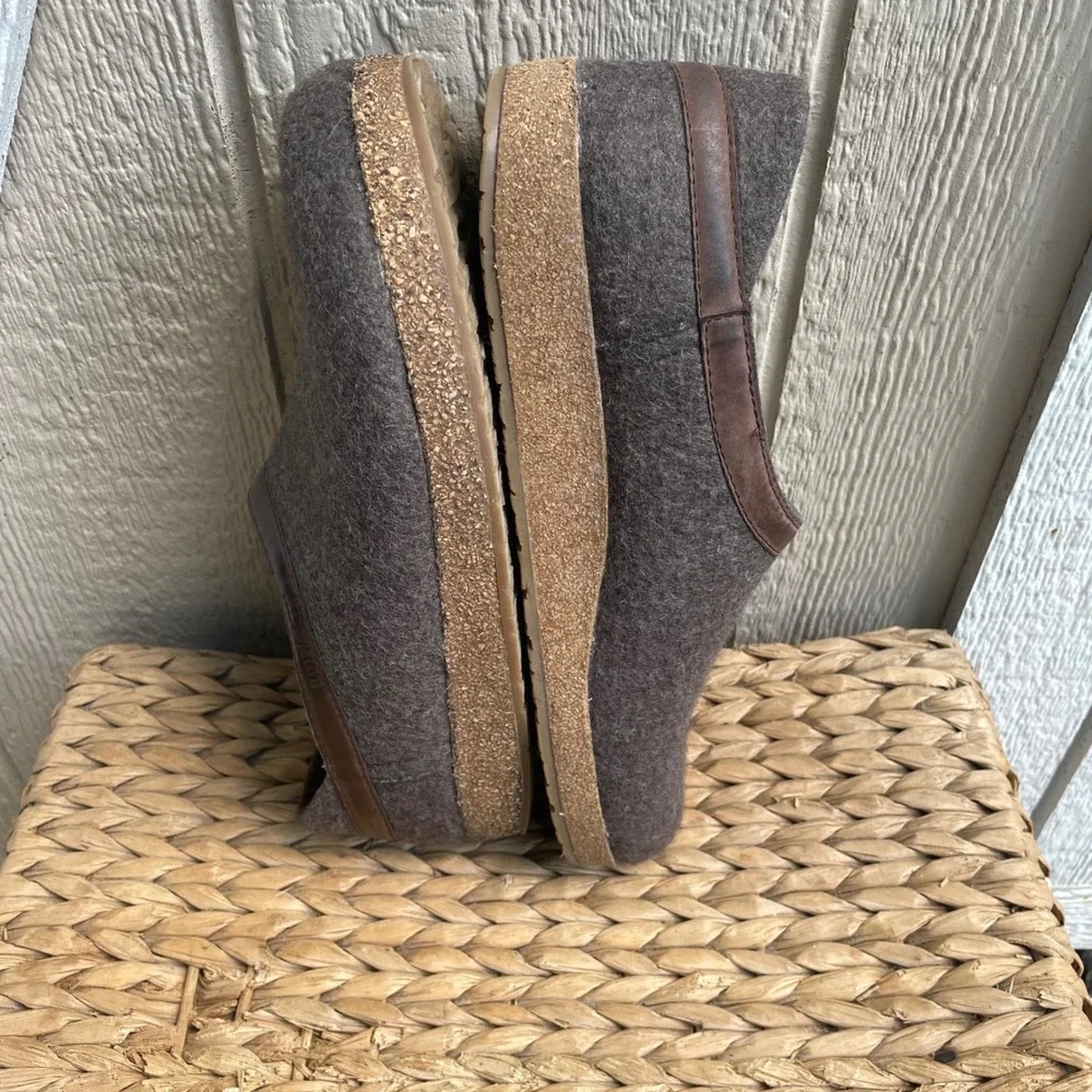 Haflinger Clogs Mens 45 Brown Wool Grizzly Leather Trim Cork Footbed Mules